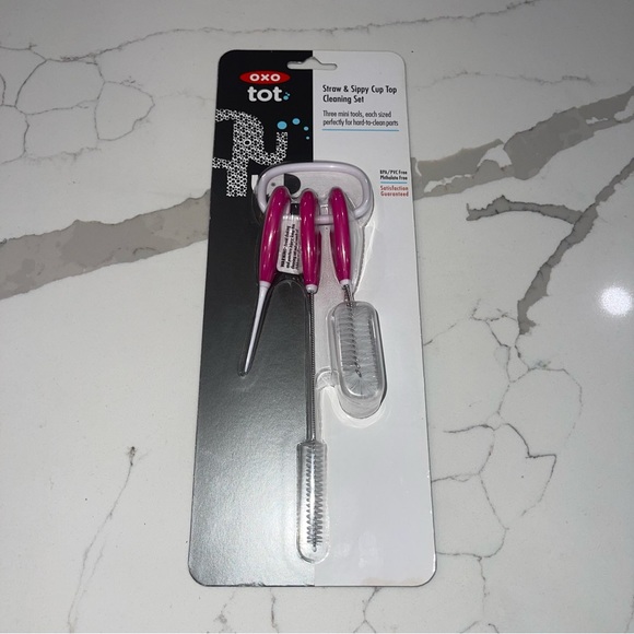 NWT ОХО Tot Straw and Sippy Cup Top Cleaning Set Pink - Picture 3 of 4